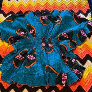 Tribal ruffle top with butterfly sleeves